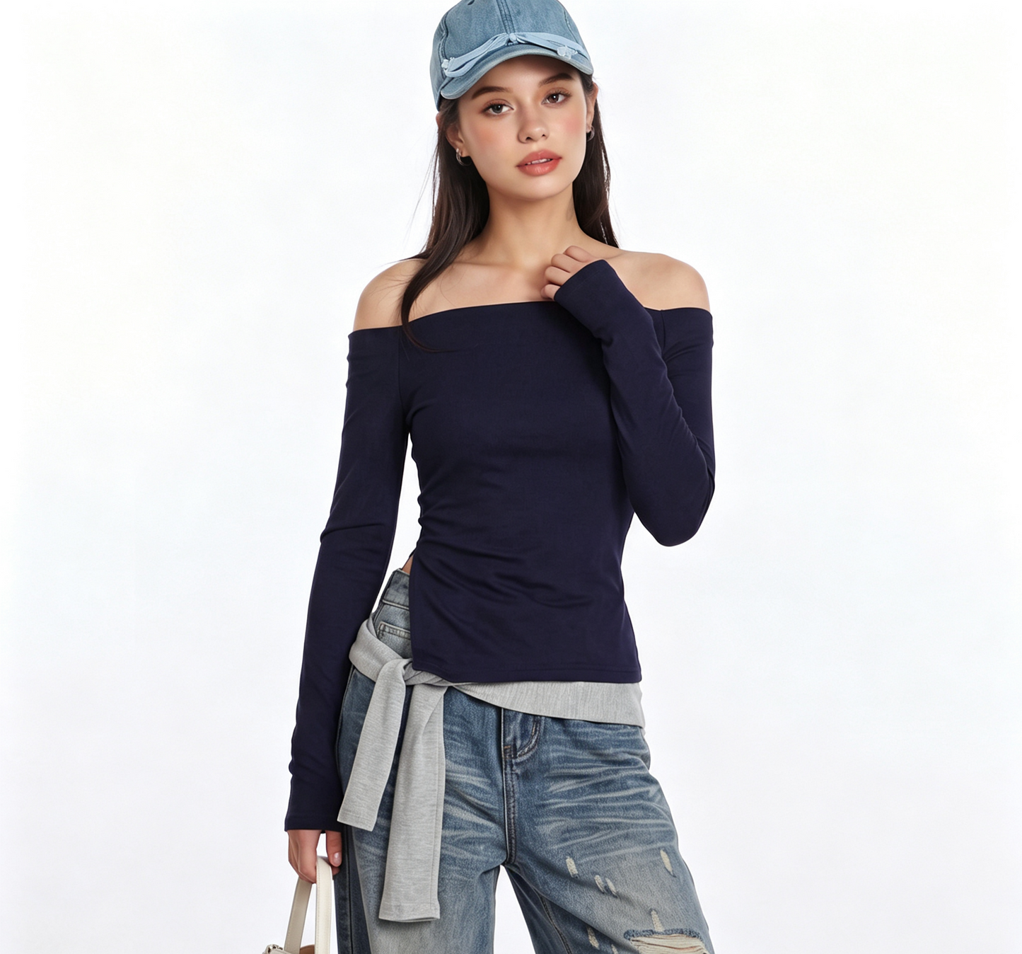 Women's Viscose Off-Shoulder Slim Fit Long Sleeve Top