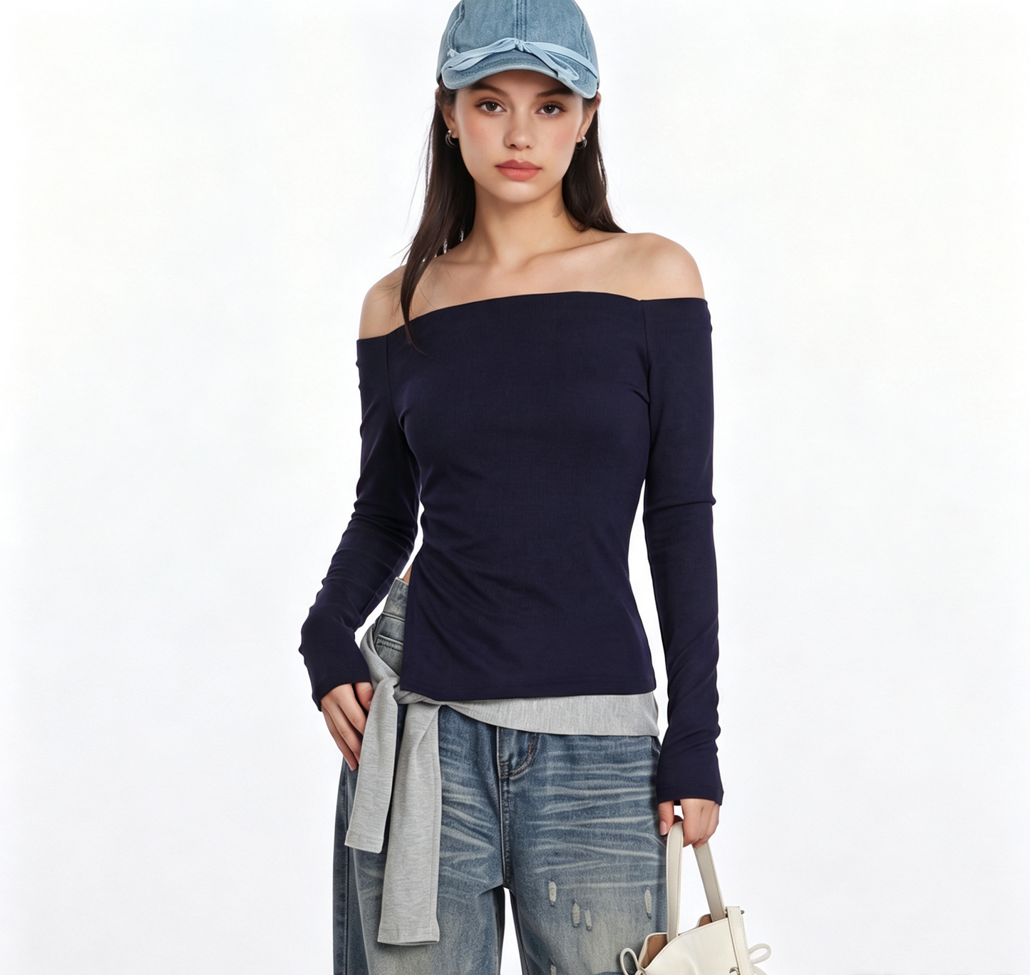 Women's Viscose Off-Shoulder Slim Fit Long Sleeve Top