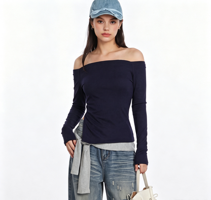 Women's Viscose Off-Shoulder Slim Fit Long Sleeve Top