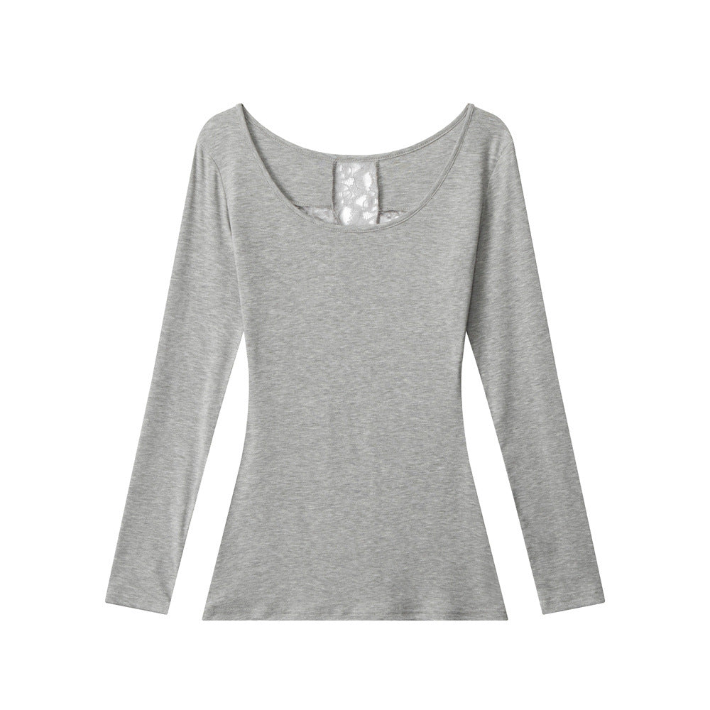 Women's Lyocell Low-Neck Lace-Detail Long-Sleeve Top