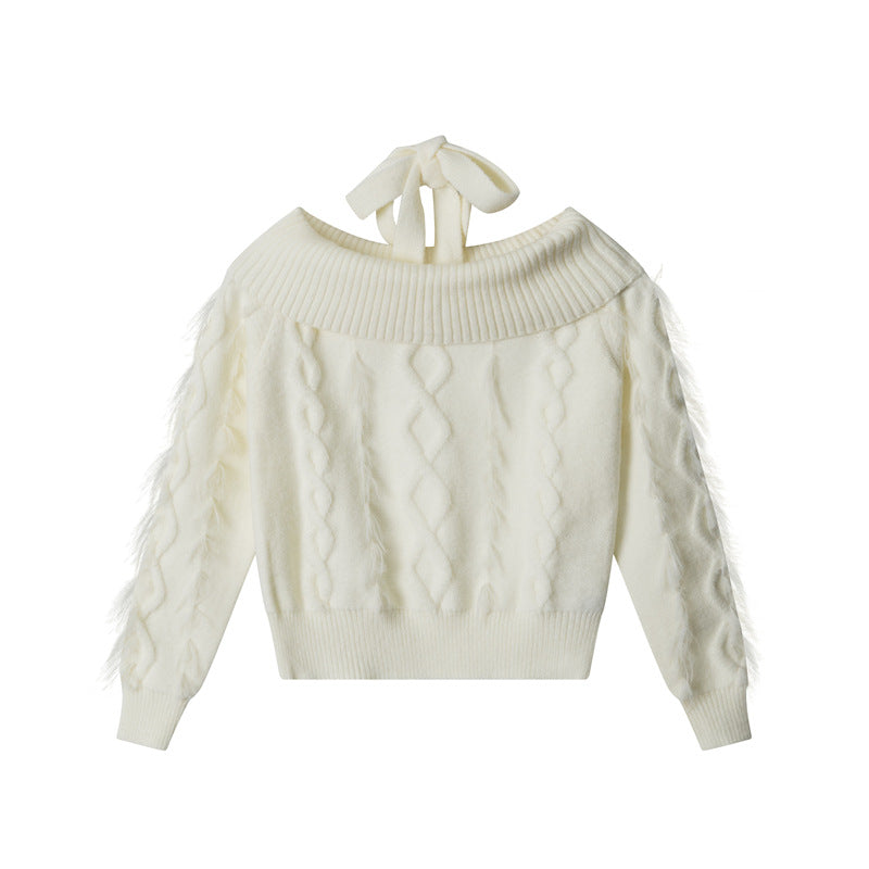 Women's Off-Shoulder Cable-Knit Drawstring Sweater