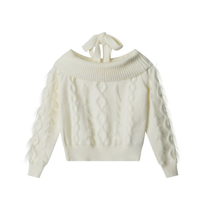 Women's Off-Shoulder Cable-Knit Drawstring Sweater