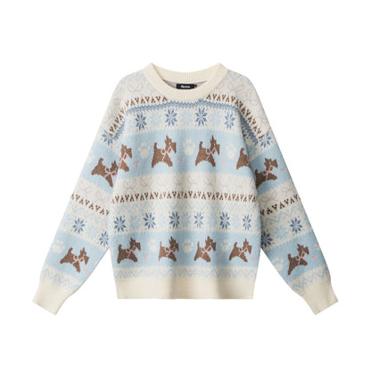 Women's Jacquard Knit Animal Pattern Crew Neck Loose Pullover Sweater