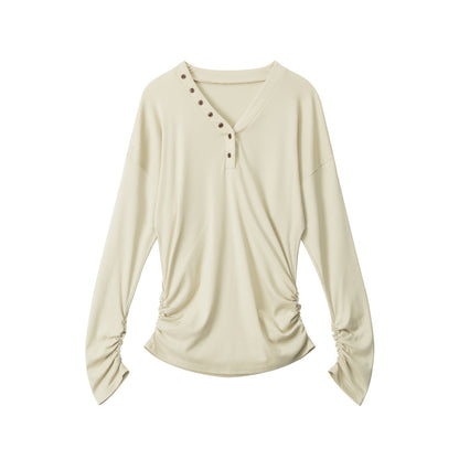 Women's Lyocell Blend V-Neck Button-Down Long Sleeve Top