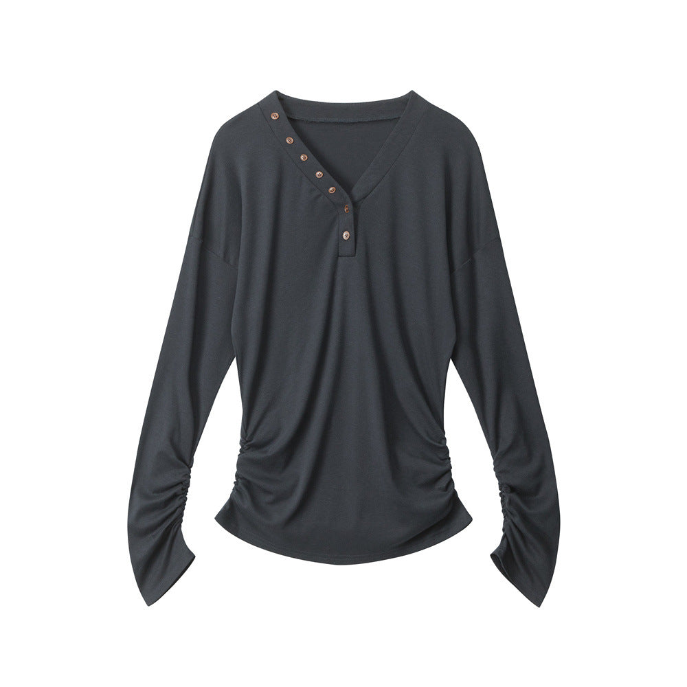 Women's Lyocell Blend V-Neck Button-Down Long Sleeve Top