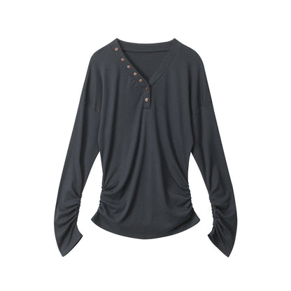 Women's Lyocell Blend V-Neck Button-Down Long Sleeve Top