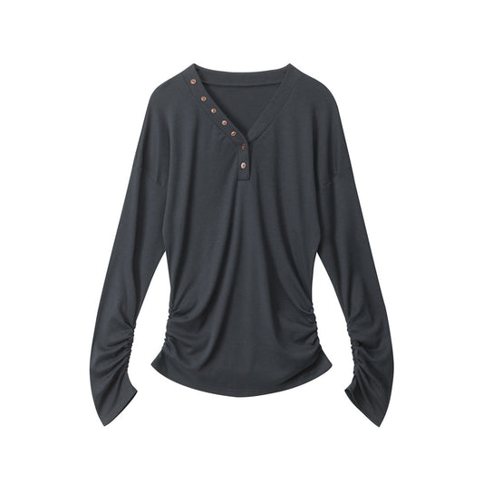 Women's Lyocell Blend V-Neck Button-Down Long Sleeve Top