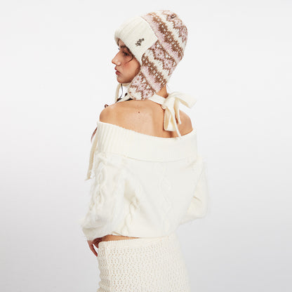 Women's Off-Shoulder Cable-Knit Drawstring Sweater