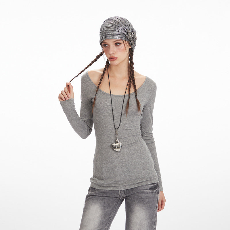 Women's Lyocell Low-Neck Lace-Detail Long-Sleeve Top