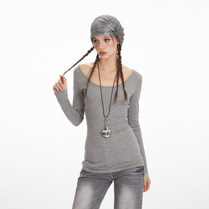 Women's Lyocell Low-Neck Lace-Detail Long-Sleeve Top
