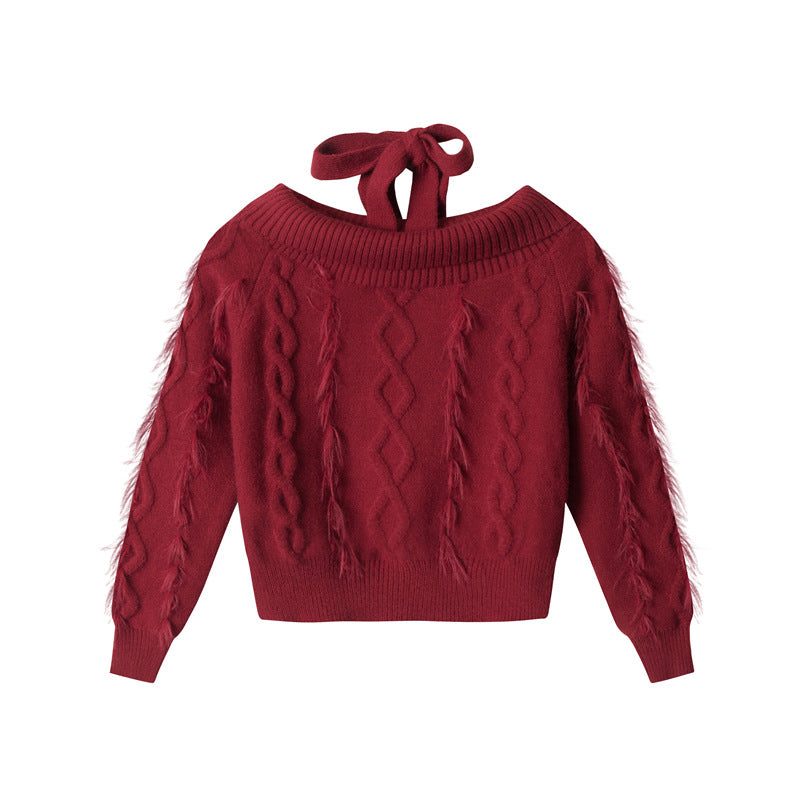 Women's Off-Shoulder Cable-Knit Drawstring Sweater