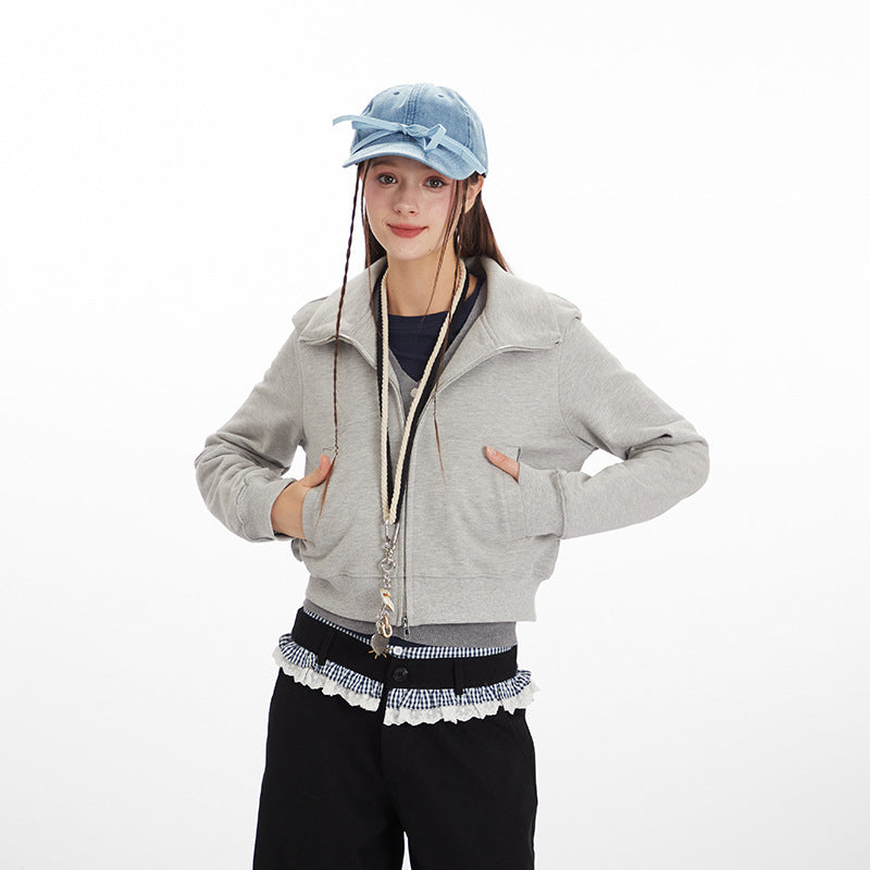 Women's Stand Collar Zip-Up Casual Jacket